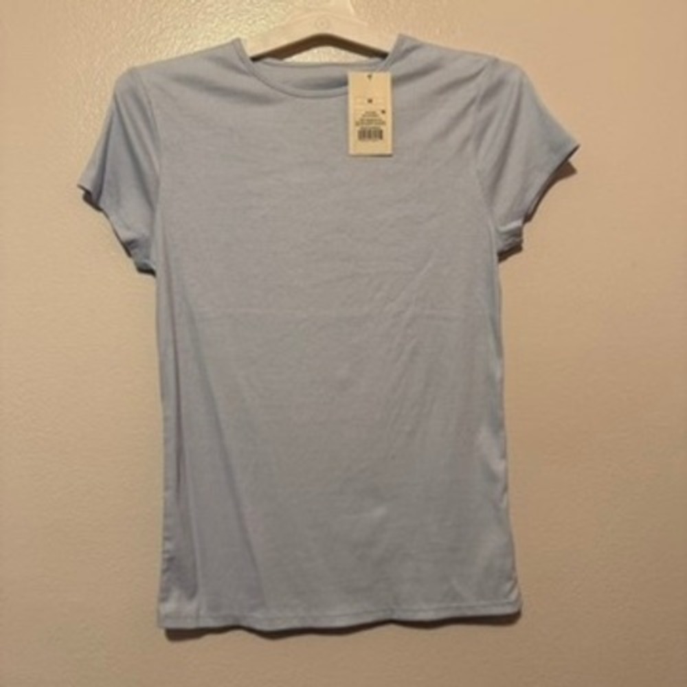 A New Day Womens Ribbed Short Sleeve Crewneck T-Shirt Light Blue Size M NWT